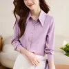 Blusas femininas camisa coreana feminina cetim roxo manga longa senhoras topos primavera moda roupas outono blusas mujer blusa feminina