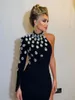 Casual Dresses Modphy Elegant Evening Party Sparkling Diamond Sexy One Shoulder Long Sleeve Open Leg Design Bandage Dress Bodycon