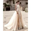 De Noiva Bridal Vestido Gowns Champagne Vintage Sexy Lace Skirt Detachable Wedding Dress Train tachable