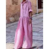 Womens Jumpsuit SpringSummer Clothing Full Body Loose Fit Long Sleeve Plaid Elegant Dress Casual Pants 240319