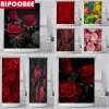 Rideaux de douche en tissu Polyester imperméable, avec roses rouges et feuilles noires, pour décoration de salle de bain, en grappe de fleurs