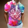 Bunte Tier Poloshirt für Männer Sommer Golf Kurzarm Top Fierce Beast Print Reißverschluss Polo T-Shirt Straße Trend Männer Kleidung R2VO #