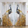 Rideaux 2pcs Golden Peacock Imprimé rideau de poche Traitement de la fenêtre pour la chambre à coucher du bureau