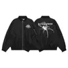 Harajuku Черные куртки Мужчины Женщины Вышивка Паук Повседневная куртка-бомбер Пара Винтаж Свободная молния Университетское пальто Весна 2023 Q85S #
