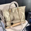 Designer channells bags Classic CF Beach Bag Genuine Leather Mommy Bag Shopping bag large capacity shiny gold patent leather tote bag