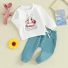 Set di abbigliamento Born Easter Outfit Ragazzi Ragazze Pantaloni Manica lunga Stampa floreale carota Felpa con coulisse