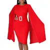 Vêtements ethniques Plus Taille à la mode élégante couleur unie taille haute col rond manches volantes fesses sexy cape robe