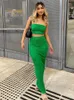 Рабочие платья CNYISHE, модные зеленые элегантные уличные трикотажные костюмы, комплекты для женщин, длинные юбки и укороченные топы-трубы, соответствующий комплект, сексуальный комплект