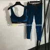 Women Velvet Tracksuit Letters Webbing Crop Top Elastic Waist Sport Leggings Summer Yoga Outfit