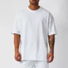 Mens Overized Fit Short Sleeve T-shirt med tappad axel Löst Hip Hop Fitn T-skjorta Summer Gym Bodybuilding Tops Tees P67G#