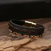 Bracelets de charme Punk tressé Wrap Bracelet en cuir pour hommes Vintage perles chaîne mâle Bracelet bijoux cadeaux