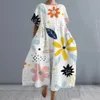 Aline Kleid im Bohemian-Stil, Blumenmuster, Midi-Kleid für Damen, lockerer Rundhalsausschnitt, kurze Ärmel, weich, übergroß, Strand, Reisen, Sommer 240321