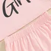 Kleidungssets Kleines Baby Mädchen Sommer Rundhals ärmelloses Briefdruck elastische Schleife Tanktops mit einfarbigen Shorts Outfit Kleidungsset