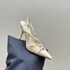 Dernières femmes pointues sexy Slingbacks chaussures à talons hauts marque de luxe concepteur chaussures habillées pour femmes boucle chaussures de soirée en dentelle sandales d'été en cuir verni pour femmes