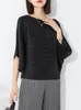 Kvinnors T-skjortor LanMrem Loose Pleated T-shirt för kvinnor Batwing ärmar Solid Color Casual Top Kvinnlig bekväma kläder 2024 2DA3991