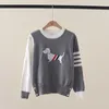 2023 Autumn/winter New Tb Academy Style Color Blocked Dog Embroidery Back Digital Round Neck Pullover Long Sleeved Knitwear