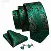 Cravates Cravates Nouveau vert Paisley soie florale hommes cravate cadeau de mariage Barry.Wang concepteur cravate mouchoir boutons de manchette ensemble affaires marié LN-6003 Y240325