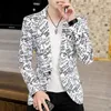 Heren Blazer Merk Mode Heren Kleding Pak Party Jas Casual Slanke Jas Knop Pak Brief Bloemenprint Blazer Mannelijke 240312