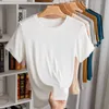 Reine Baumwolle T-shirt Damen Modal Sommer Neue Slim Fit Weiß Rundhals Kurzarm Nische Design Half Top