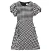 Party Dresses Korean Summer Sexy Hollow Out Waist Dress Fashion O Neck Short Puff Sleeve Casual Mini Black Red Plaid Slim A Line