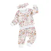 Kledingsets Babymeisje Paasoutfit Bloemenprint Sweatshirt Top Trekkoord Broek Hoofdband Set 2-delige baby-peuterkleding