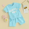 Set di abbigliamento Bambino Neonata Vestiti estivi Lettera Ricamo Maniche corte T-shirt Top Pantaloncini Abiti carini Set 0-3 anni