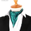 Neck Ties Neck Ties Green Pattern Cashew Tie For Men Wedding Formal Cravat Ascot Scrunch Self British Gentleman Polyester Paisley Neck Tie Luxury Y240325