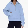 Hoodies femininos oversized solto manga longa com capuz meio zip pulôver camisolas com bolsos 2024 primavera outono preto cáqui roupas