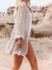 2024 See Through Hollow Out Tunica lavorata a maglia all'uncinetto Beach Cover Up Coverup Dress Wear Beachwear Donna Donna K4416 240320