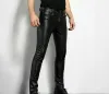 Spring Fi Men's Fi Rock Style Pu Leather Pants Men's Faux Leather Slim-Fit Motorcykelbyxor U0LR#