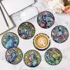 Stitch 8st Diy Rose Diamond Målning Coaster Cross Peacock Diamond Art Mosaic Cup Cushion Table Placemat Christmas Halloween Decorgift