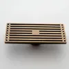 30cmx8cm Rectangle Brass Antique Brushed Carvd Drain Bathroom Drain Kitchen Shower Room Porch Waste Strainer Floor Drain 240311