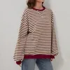Koszule damskie 2024 Sprins Fall Striped Koszulka z długim rękawem Casual okrągła szyja pullover top moda Y2K dziewczęta streetwearne ubrania żeńskie