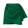 Юбки женские летние нерегулярные пояса на молнии Furbelow морщинистые однотонные атласные юбки с высокой талией повседневные платья WSL4998