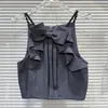 Women's Tanks 2024 Spring And Summer Classic Style Socialite Pleated Bow Solid Color Suit Material Camisole For Women Grey Crop Top