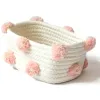 Baskets 2X Cotton Woven Storage Basket Cute Pompom Decor Sundries Finishing Box Nordic Cosmetic Toys Organizer Frame Pink S