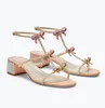 24S Summer Walk Dress Shoe Elegant Brand Rene Caovilla Caterina Sandals Shoes Women's T-strap Design Block Heel Crystal Bow Lady Wedding Party Gladiator Sandalias Box