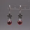 Boucles d'oreilles pendantes en argent Sterling 925 véritable pour femmes, cadeau porte-bonheur, perle de grenat, boule de fleur