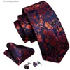 Krawatten Krawatten Luxuskrawatten für Männer Blau Rot Floral Seidenkrawatte Einstecktuch Manschettenknöpfe Set Hochzeit Party Kostenloser Versand BarryWang Clip 6534 Y240325