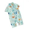 Conjuntos de ropa Traje de baño para niños pequeños Protección solar Manga corta Cuello redondo Cangrejos Estampado Cremallera Traje de baño