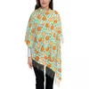 Foulards Orange Oranges Écharpe avec pompon Dessin animé Fruit Imprimer Chaud Doux Châles et Wrap Femmes Chapeaux Hiver Rétro Foulard