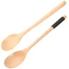 Coffee Scoops 2 Pcs Wooden Spoon Spoons For Bar Long Handle Small Polyester Teaspoons Stir