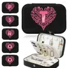 Cosmetic Bags Portable Jewelry Box Women Organizer Display Travel Case Boxes Black Color Storage Love Letter Pattern