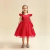 Baby Red Christmas Dresses for Girls Beading Backless Wedding Birthday Ceremony Gala Dress Cute Princess Party Evening Gown 240318