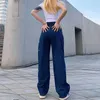 Frauen Jeans Frauen Casual Lose Denim Bule Damen Solide Dunkelblau Hohe Taille Gerade Bein Lange Hosen Mit Taschen Frühling Herbst Tragen