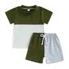 Ensembles de vêtements pour bébés garçons, ensemble de shorts, couleur contrastée, t-shirt à manches courtes avec taille élastique, tenue d'été pour tout-petits