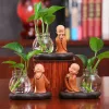 Wazony kreatywny chiński styl wazon dekoracja salonu mnich przezroczysty szklane oprogramowanie zielone jabłka hydroponiczne ozdoby domowe dekoracja domowa