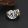 Vintage Skull Fist 14K White Gold Ringen voor Vrouwen Mannen Trendy Overdrijven Hip Hop Rock Sieraden Gift Ring Verstelbaar