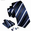 Neckband Designer Blue White Rands Tie för herr Silk Nathtie Pocket Square Cufflinks Set Wedding Business Gift Corbata Barrywang 6322 Y240325