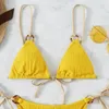 Mulheres Swimwear 2 Pçs / Set Verão Mulheres Bikini Set Cor Sólida Spaghetti Strap Swimsuit Hoop Clássico Secagem Rápida Roupas de Natação para Água